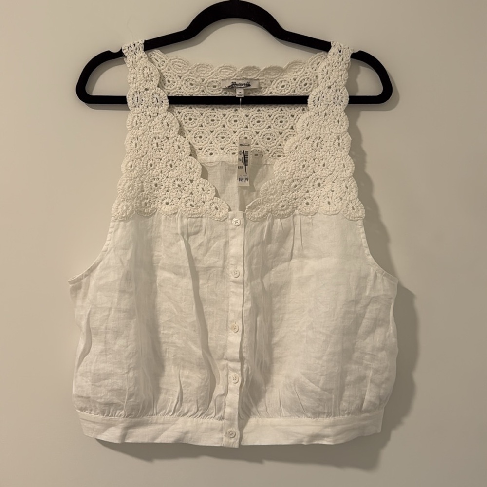 Madewell Embroidered V-Neck Bubble Top - Picture 6 of 8